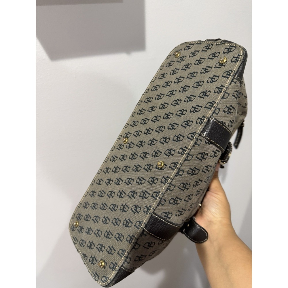Vintage Dooney & Bourke Purse Gray Canvas, Navy BlackLeather Accents DB Logo Y2K - Picture 6 of 16